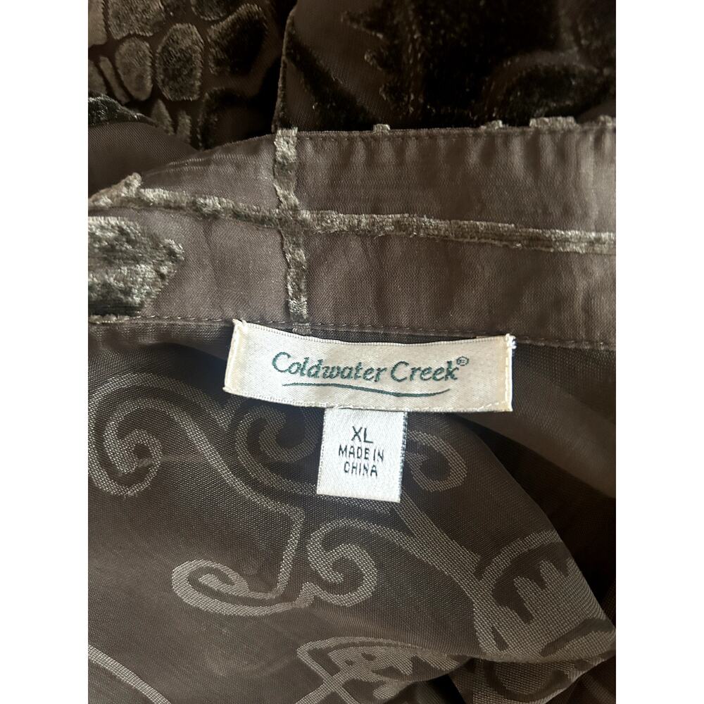 Coldwater Creek Burnout Velvet Duster Blouse Sheer Mocha Floral Y2K - Picture 4 of 15